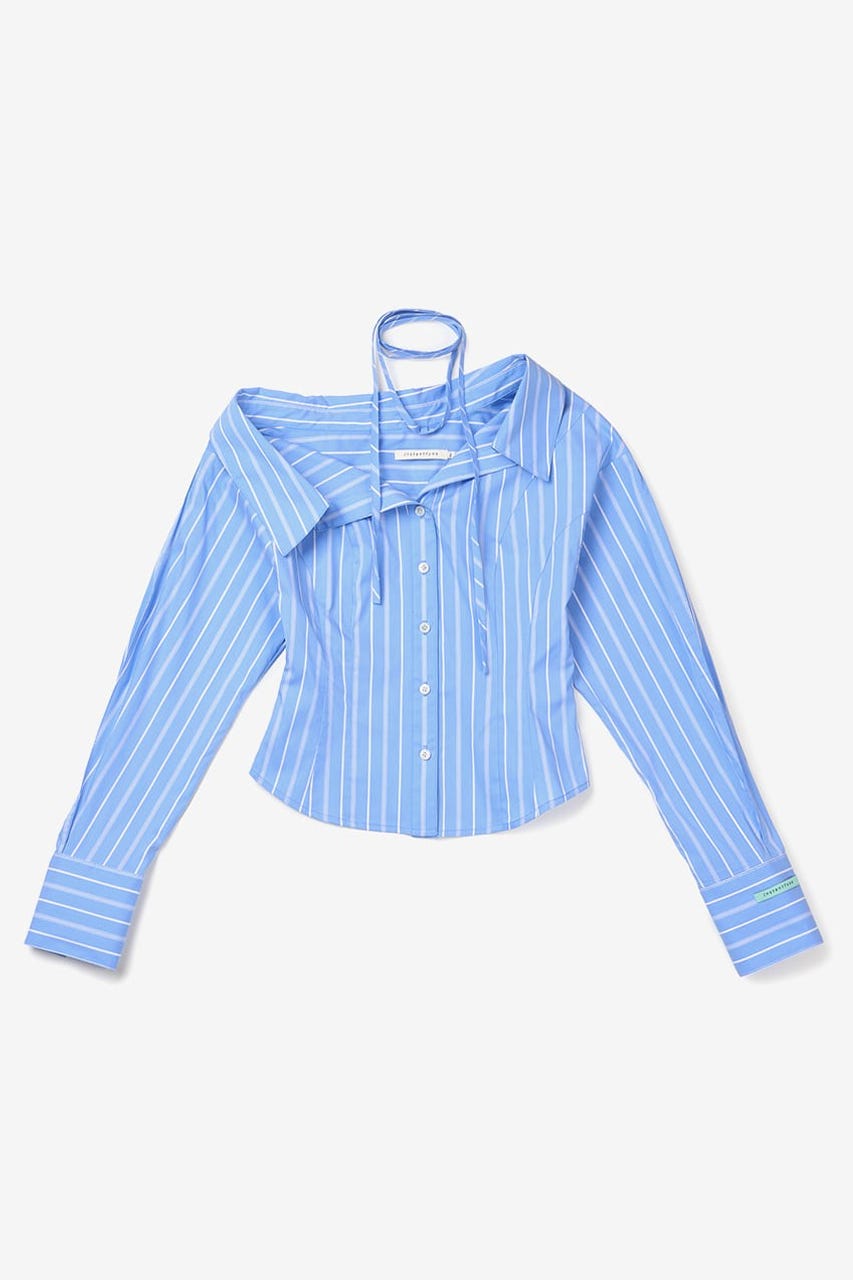 【INSTANTFUNK】オフショルダー シャツ BLU M