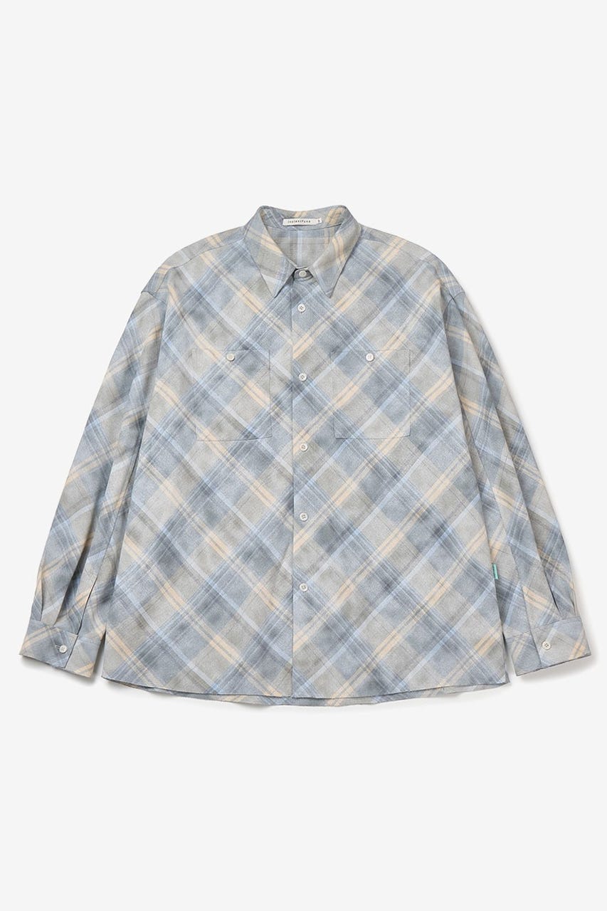 【INSTANTFUNK】ロゴ チェックシャツ BLU M