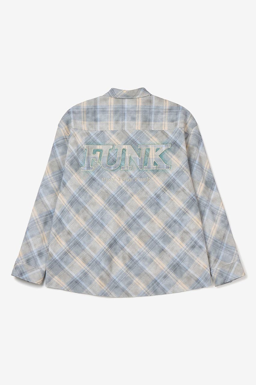 【INSTANTFUNK】ロゴ チェックシャツ BLU M