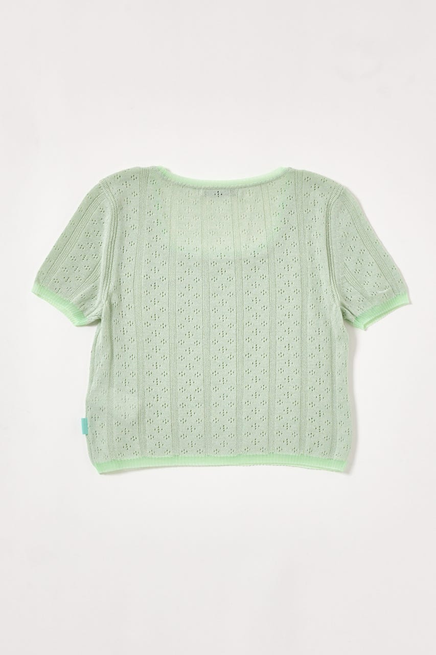 【INSTANTFUNK】エンブロイダリー ショートスリーブ ニットトップ MINT M