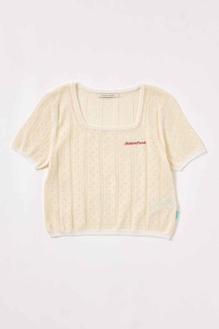 tシャツ 「INSTANTFUNK」エンブロイダリー ショートスリーブ ニットトップ レディース SHEL'TTER SELECT | 【INSTANTFUNK】エンブロイダリー ショート