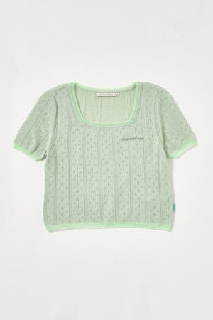 【INSTANTFUNK】エンブロイダリー ショートスリーブ ニットトップ