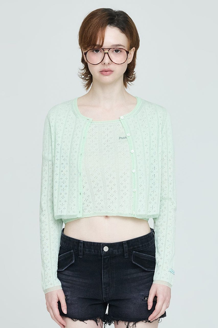 【INSTANTFUNK】ラウンドクロップド カーディガン MINT FREE