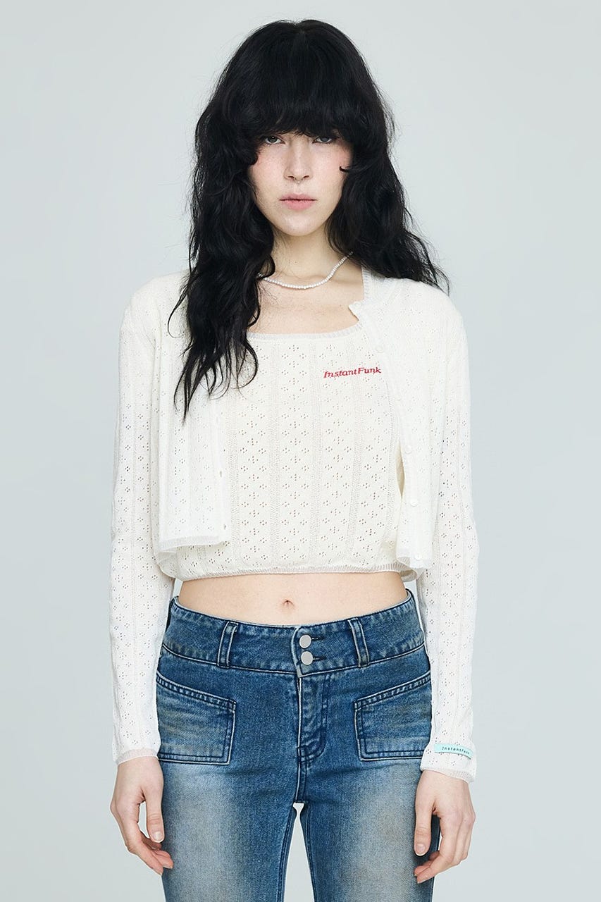 【INSTANTFUNK】ラウンドクロップド カーディガン O/WHT FREE