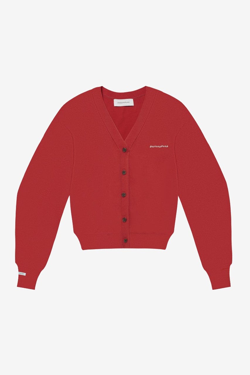 【INSTANTFUNK】ロゴ ウールブレンド カーディガン RED FREE