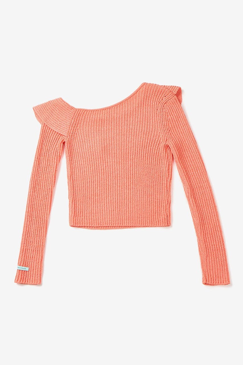 【INSTANTFUNK】フリル オフショルダー ニットトップ L/ORG S