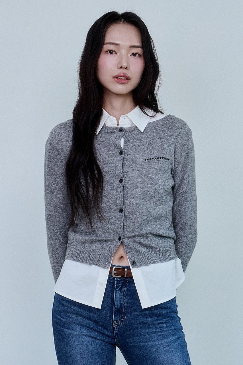 【INSTANTFUNK】クラシック ニードルワーク ウールブレンド カーディガン GRY M