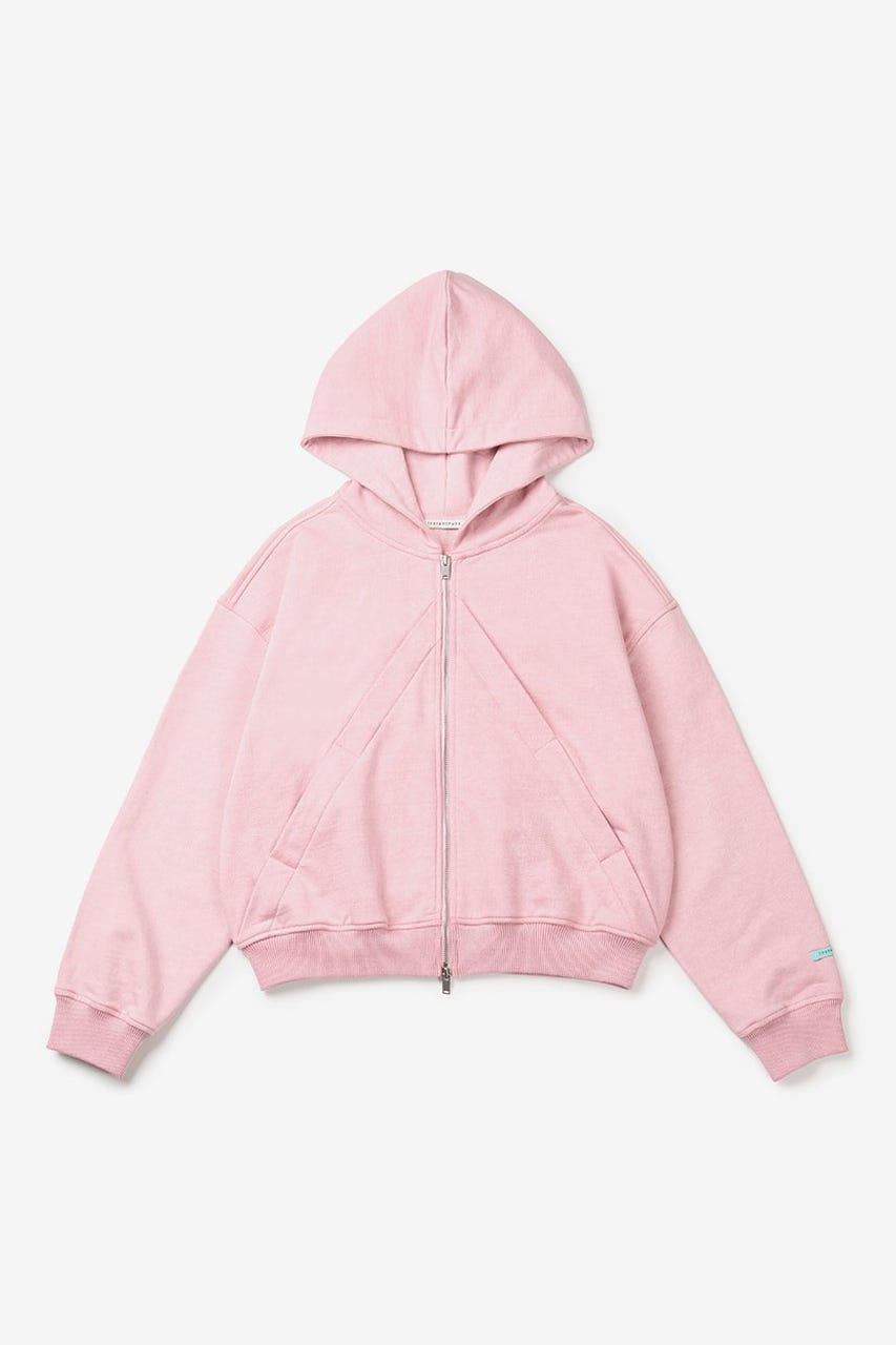 【INSTANTFUNK】オーバーサイズ カット ジップアップ フーディー L/PNK FREE