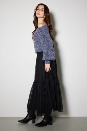 配色チュールティアードスカート