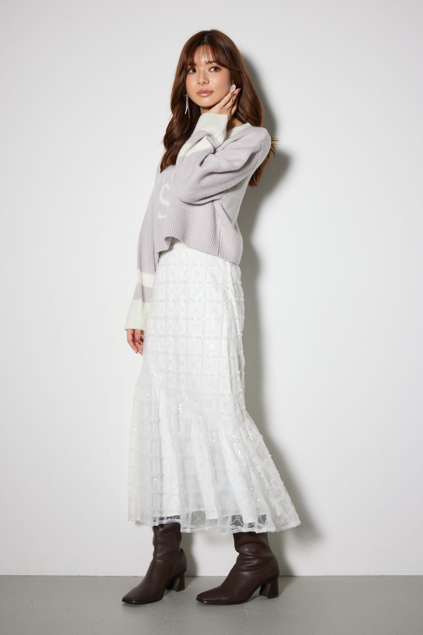 rienda | スパンコールチュールセミマーメイドスカート