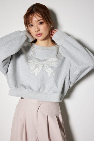 レースリボンモチーフスウェットトップス