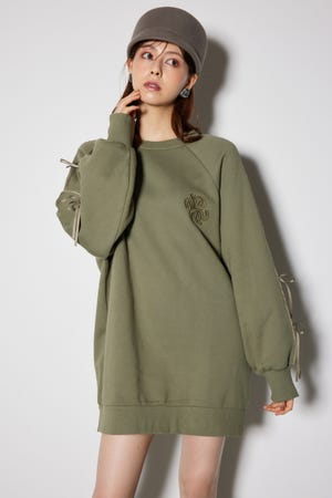 リボンスリーブ裏起毛ミニワンピース