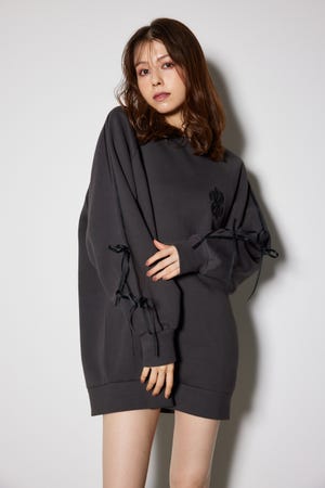 リボンスリーブ裏起毛ミニワンピース
