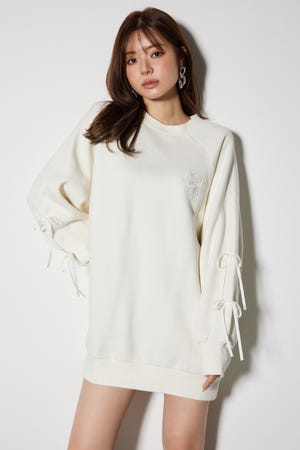 リボンスリーブ裏起毛ミニワンピース