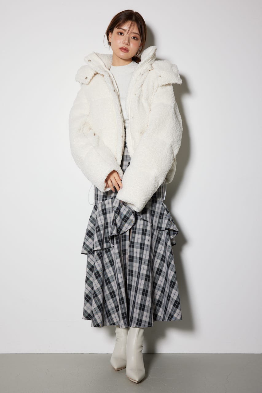 フード付きショートボアダウンジャケット　rienda rienda | フード付きショートボアダウンジャケット (コート