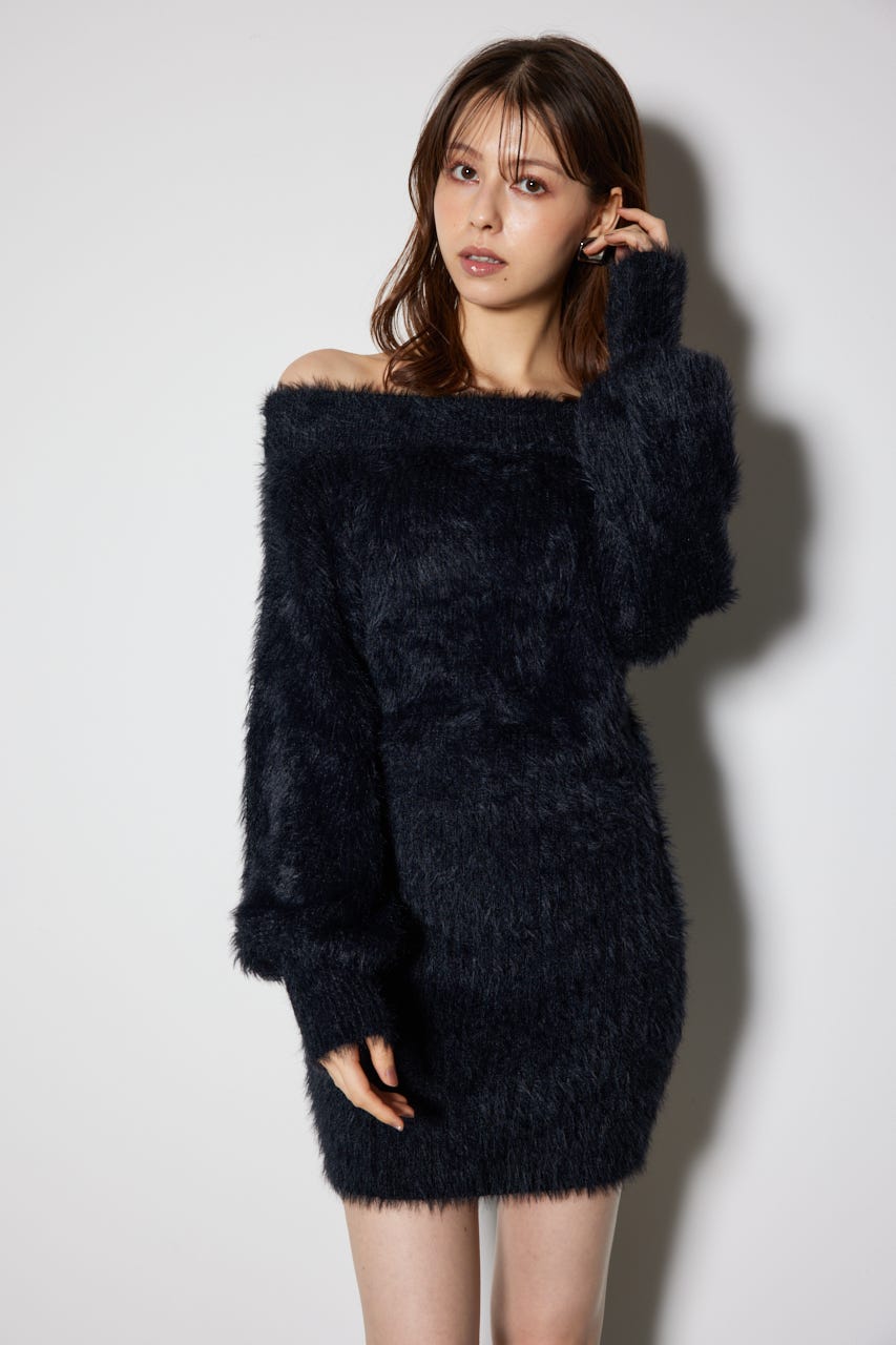 オフショルシャギーニットミニワンピース rienda | オフショルシャギーミニニットワンピース (ワンピース