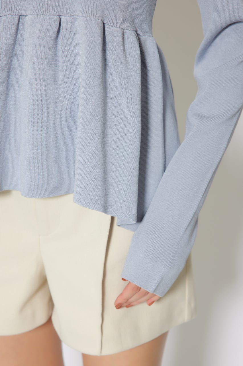 パール付きペプラムニットトップス BLU FREE