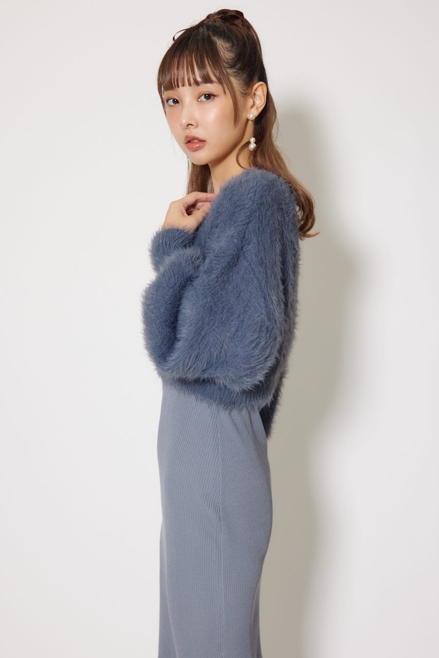 シャギーカーデセットワンピース GRY FREE