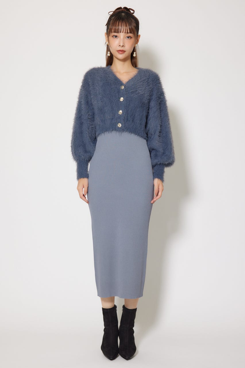 シャギーカーデセットワンピース GRY FREE