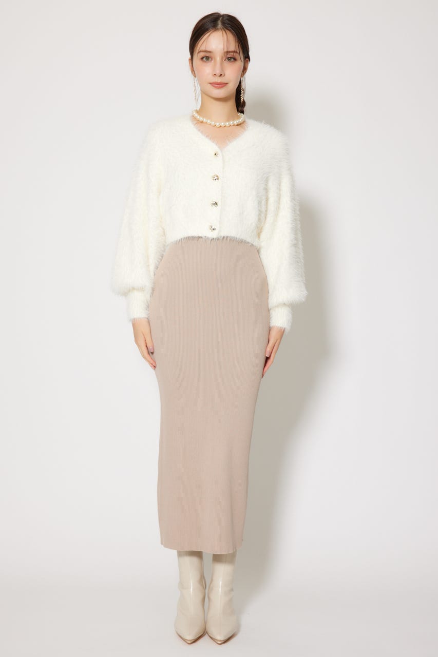 シャギーカーデセットワンピース WHT FREE