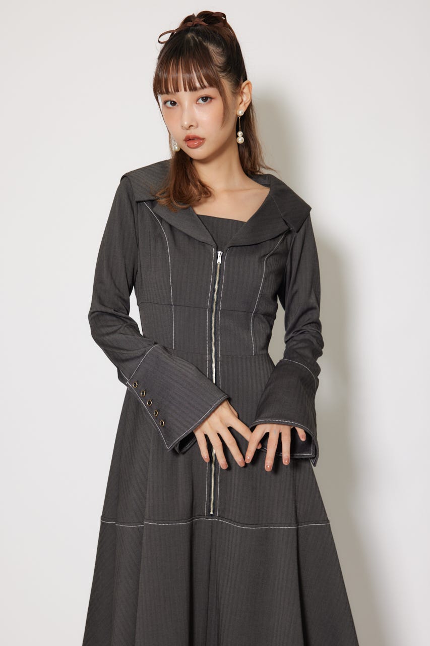 セーラーディティールフレアワンピース 柄BLK S