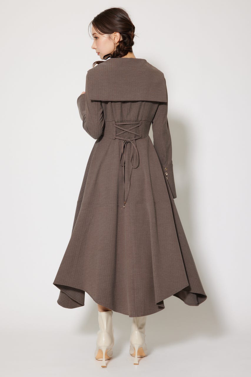 セーラーディティールフレアワンピース 柄BRN M