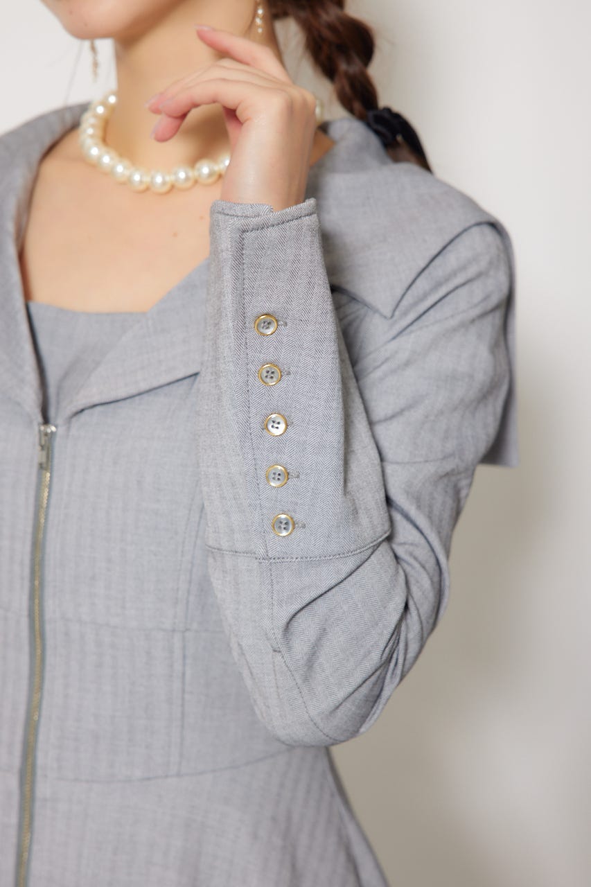 セーラーディティールフレアワンピース 柄GRY M