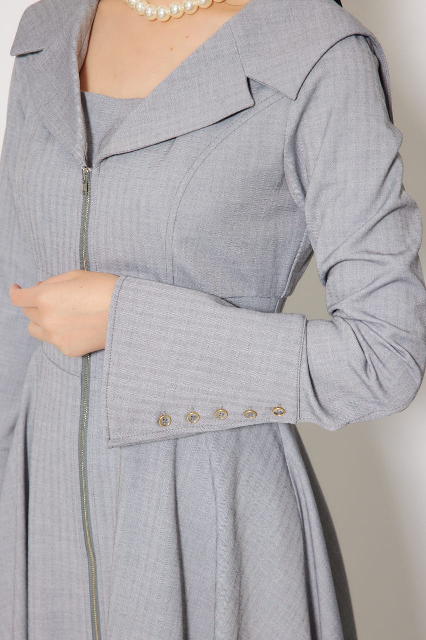 セーラーディティールフレアワンピース 柄GRY M