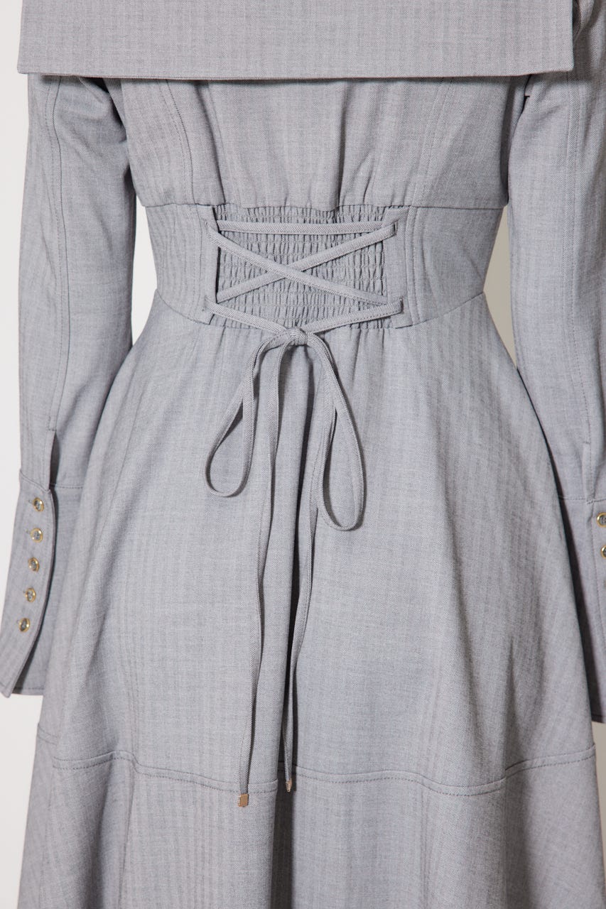 セーラーディティールフレアワンピース 柄GRY M