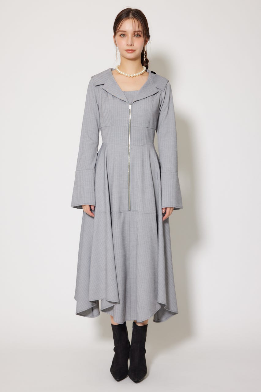 セーラーディティールフレアワンピース 柄GRY M