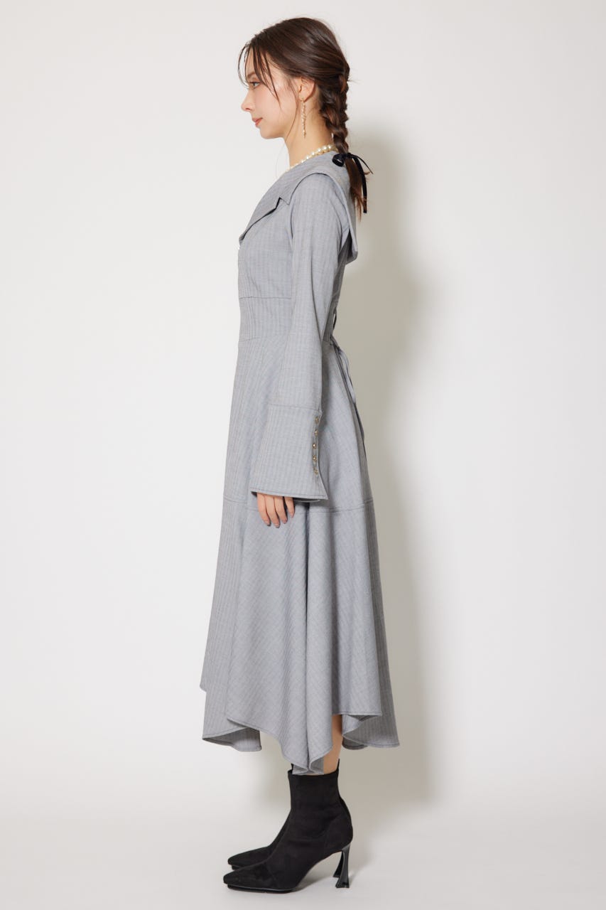 セーラーディティールフレアワンピース 柄GRY M