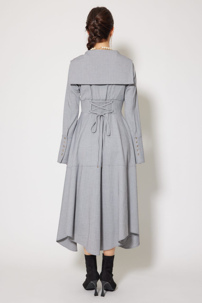 セーラーディティールフレアワンピース 柄GRY M