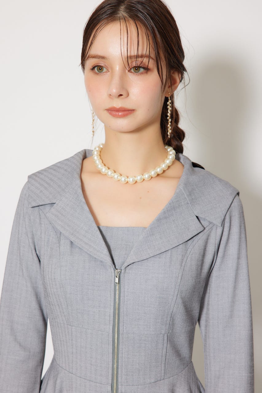 セーラーディティールフレアワンピース 柄GRY M