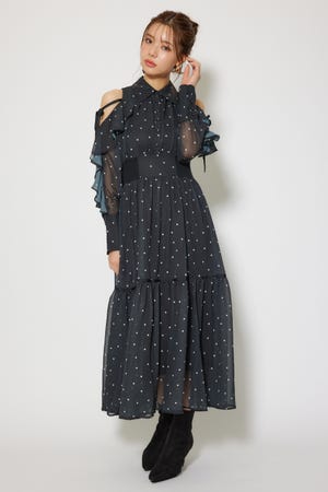 フリルスリーブニットドッキングワンピ