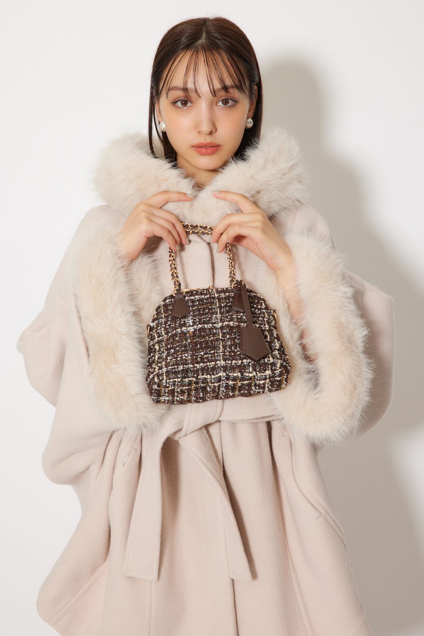 many wayショルダーフェイクファーニットワンピース