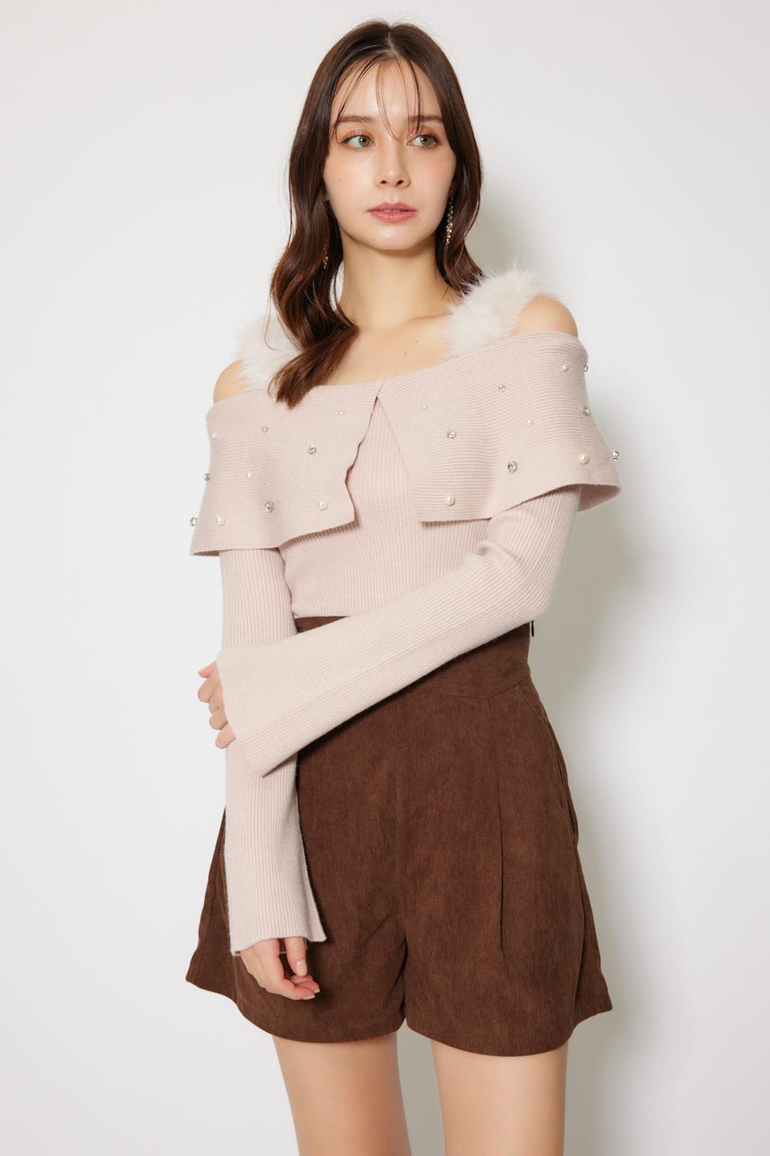 【ELENDEEK 】shoulder ruffleニット(クリーニング済) rienda | フェイクフェザーニットトップス (ニット ) |SHEL'TTER