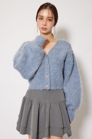 W faceシャギーニットカーディガン
