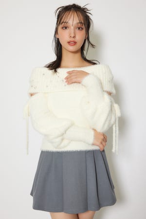オフショルシャギーレディーニットトップス