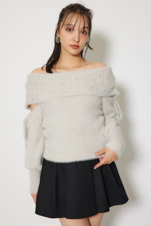 オフショルシャギーレディーニットトップス