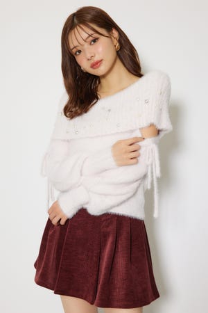 オフショルシャギーレディーニットトップス