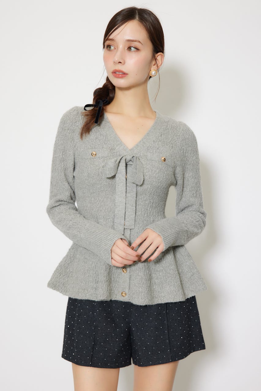 2WAYペプラムニットカーディガントップス GRY FREE
