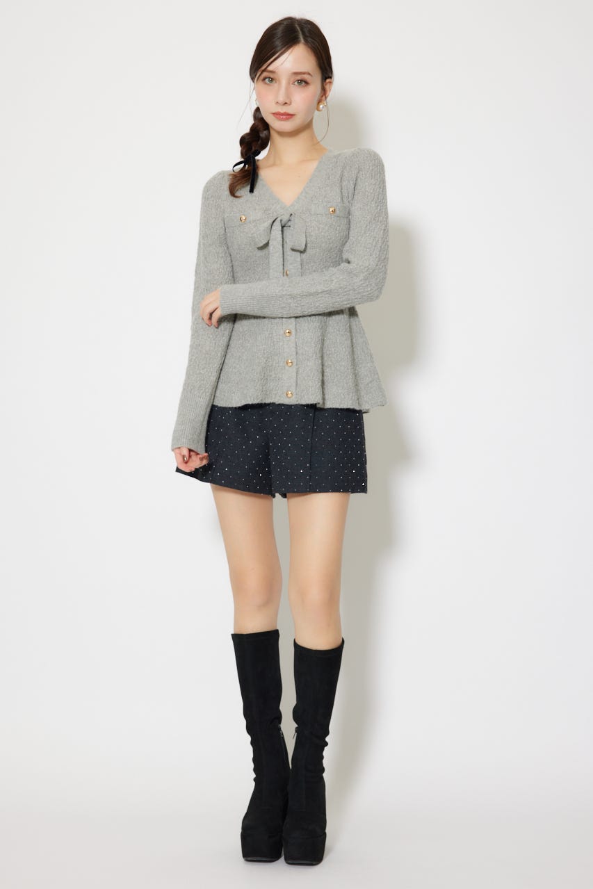 2WAYペプラムニットカーディガントップス GRY FREE