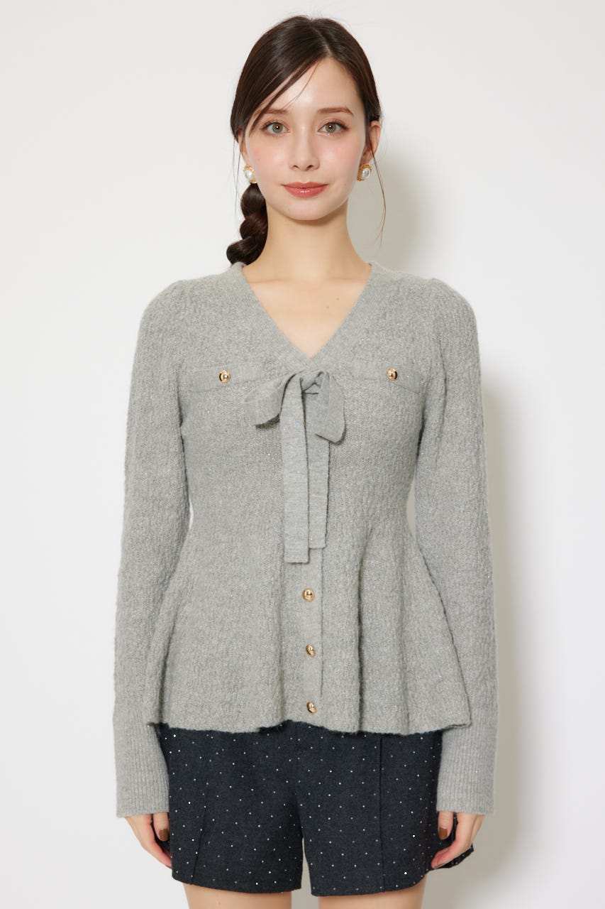 2WAYペプラムニットカーディガントップス GRY FREE