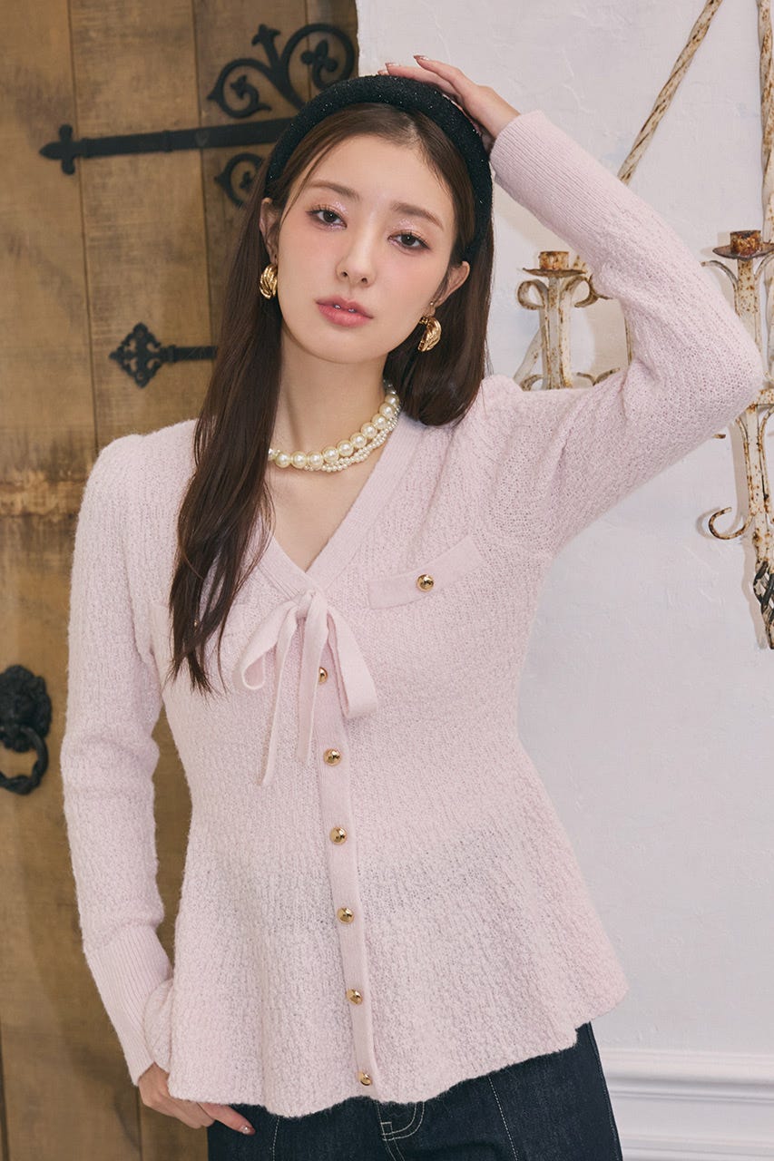 2WAYペプラムニットカーディガントップス PNK FREE