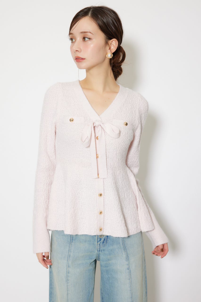 2WAYペプラムニットカーディガントップス PNK FREE