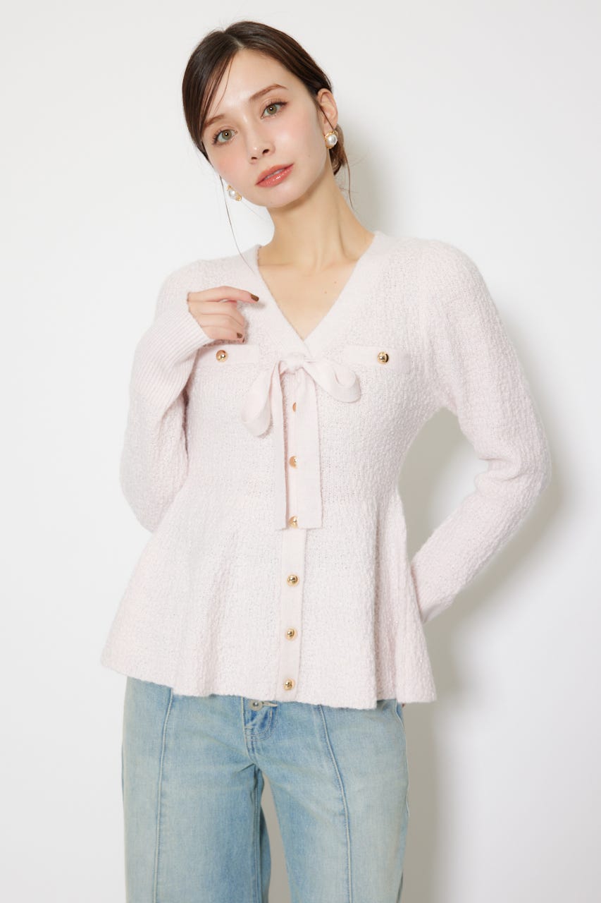 2WAYペプラムニットカーディガントップス PNK FREE