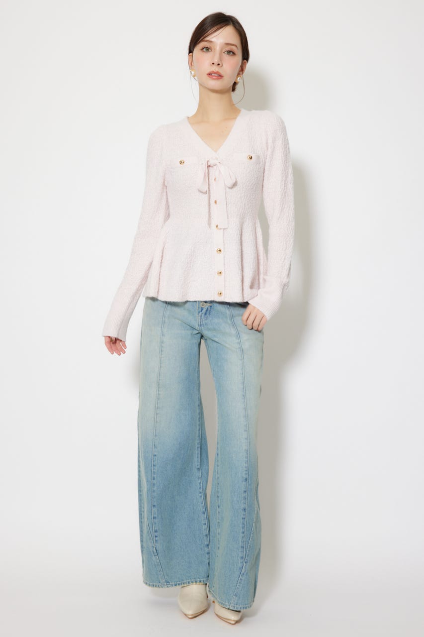 2WAYペプラムニットカーディガントップス PNK FREE