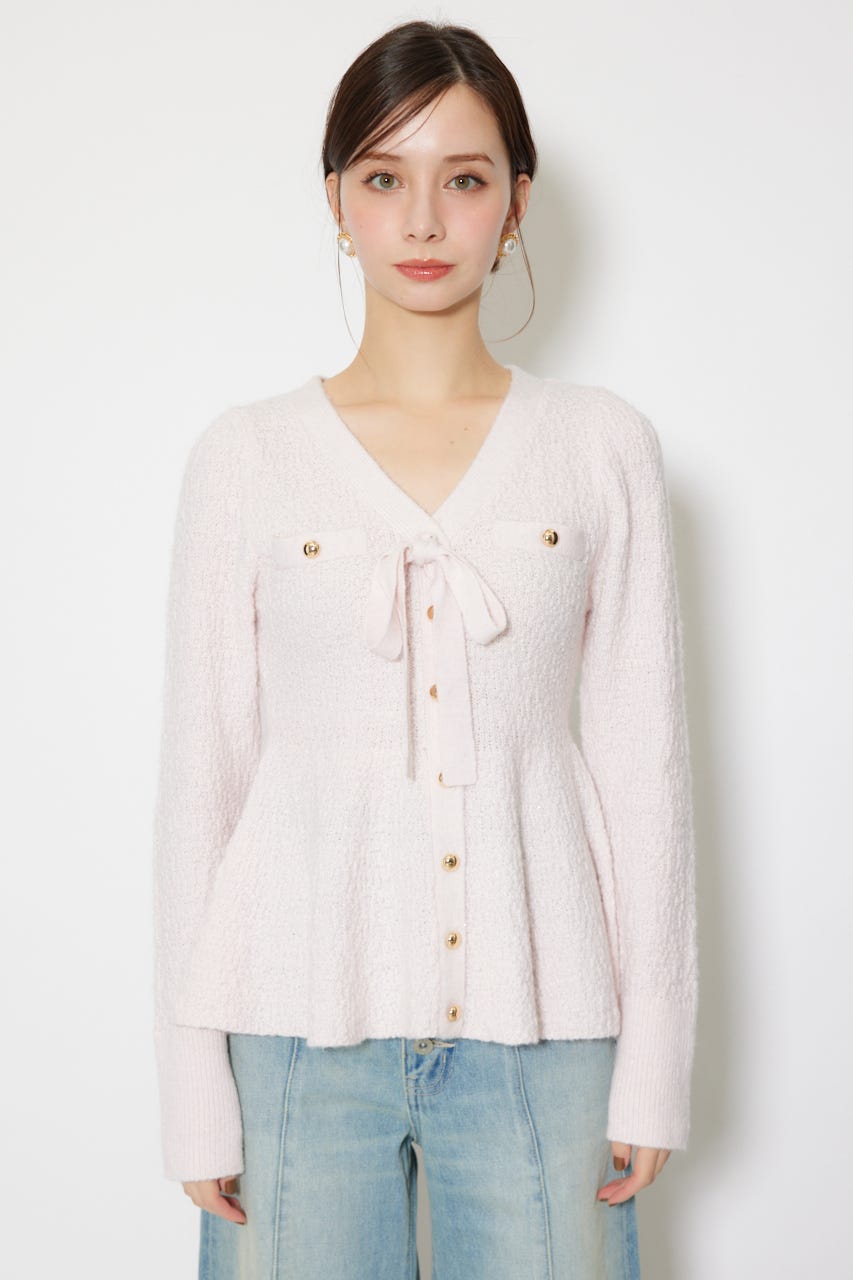 2WAYペプラムニットカーディガントップス PNK FREE