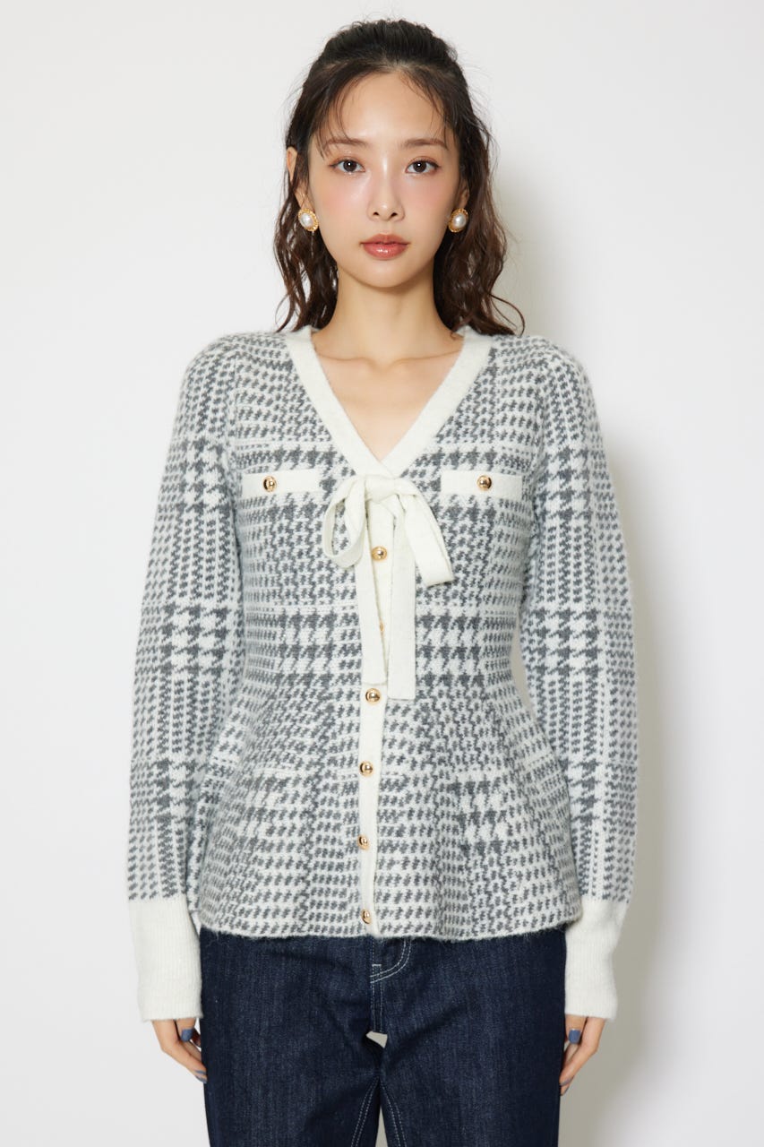 2WAYペプラムジャガードニットカーディガントップス 柄BLK FREE