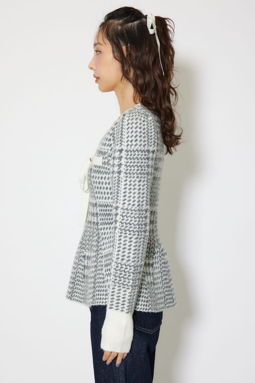 2WAYペプラムジャガードニットカーディガントップス 柄BLK FREE